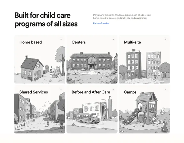 Playground program types feature grid, minimal, light-mode, light