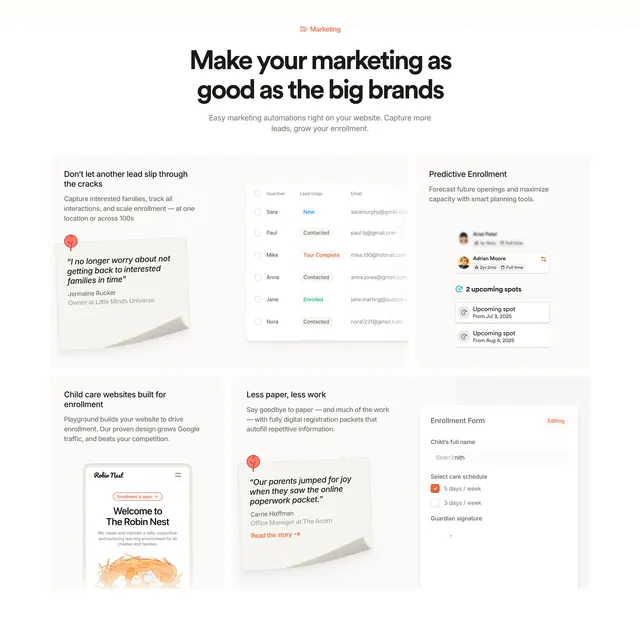 Playground marketing feature bento grid, minimal, light-mode, light