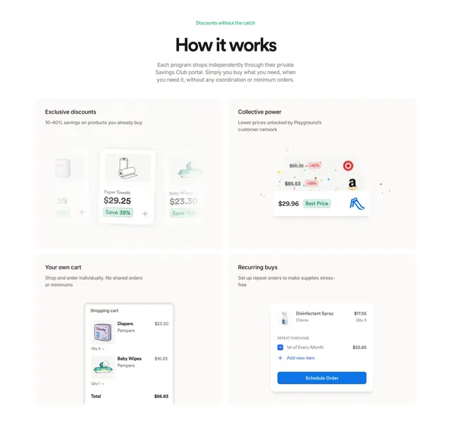 Playground savings club how-it-works grid, minimal, light-mode, light