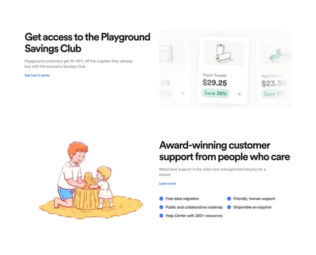 Playground savings club and support feature bands, minimal, light-mode, light
