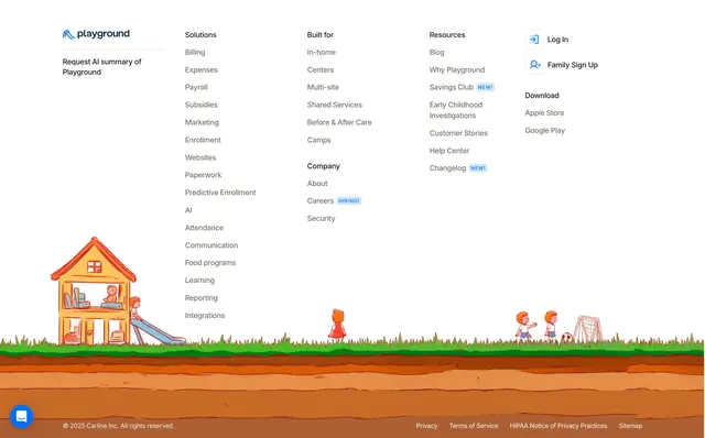 Playground site navigation footer with illustration, minimal, light-mode, light