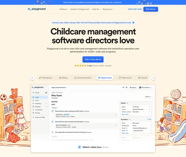 Playground software hero with product tabs, minimal, light-mode, light