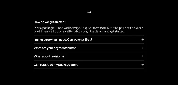 Poch dark FAQ accordion, minimal, dark-mode, dark