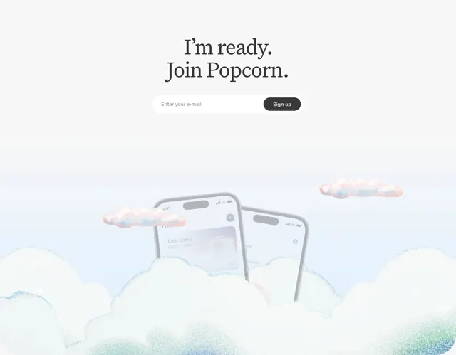 Popcorn manifesto join CTA, light-mode, minimal, light
