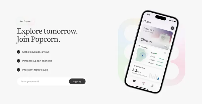 Popcorn research join split CTA, light-mode, minimal, light