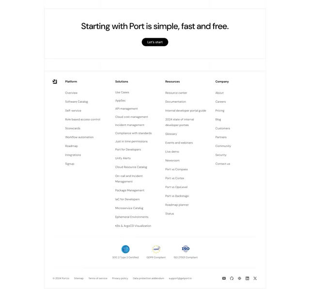 Port Footer Section, light-mode, minimal, light