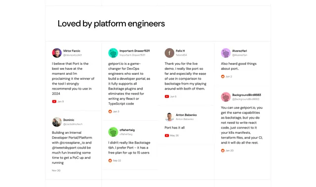 Port Testimonials Section, light-mode, minimal, light