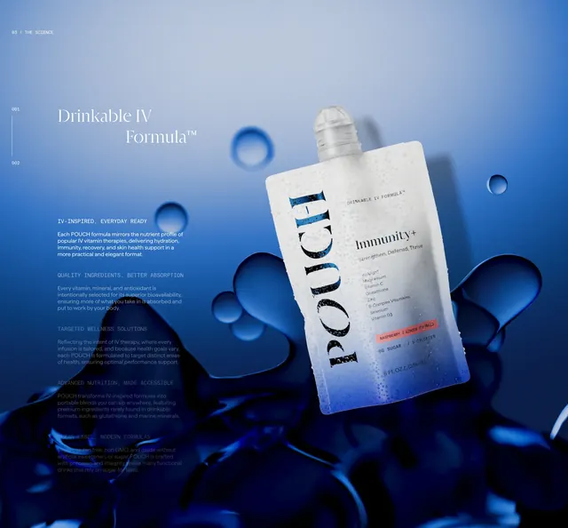Pouch Immunity+ science feature, luxury, 3d-render, dark