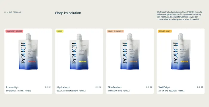 Pouch shop by solution product grid, minimal, light-mode, light
