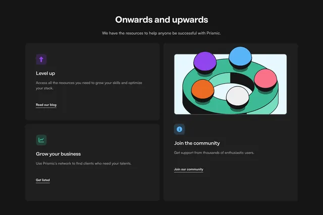 Prismic developer resources bento grid, dark-mode, minimal, dark