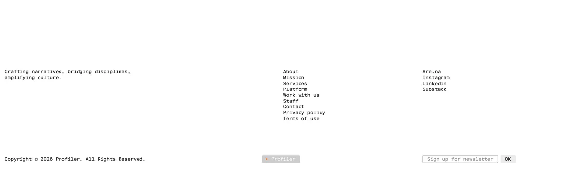 Profiler monospace footer with newsletter, minimal, swiss, light