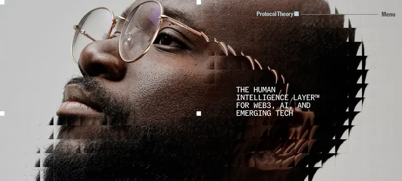 Protocol Theory value proposition hero banner, editorial, minimal, light