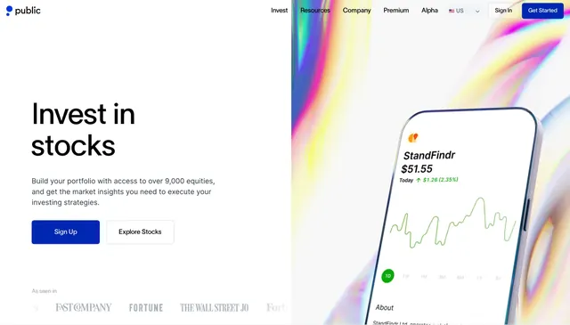 Public invest in stocks hero, minimal, light-mode, light
