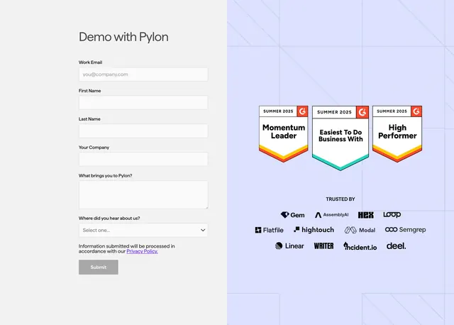 Pylon demo request split, minimal, light