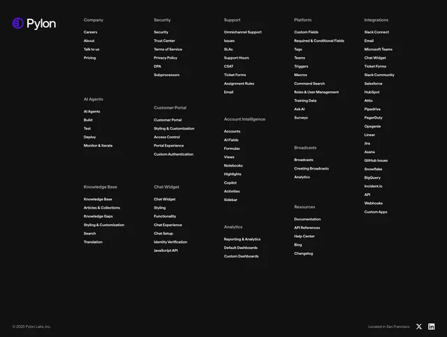 Pylon mega footer navigation, minimal, dark-mode, dark