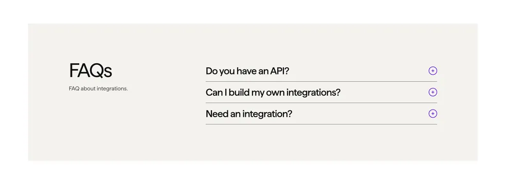 Pylon integrations FAQ accordion, minimal, light-mode, light