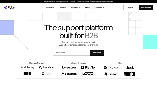 Pylon B2B support platform hero, minimal, light-mode, light