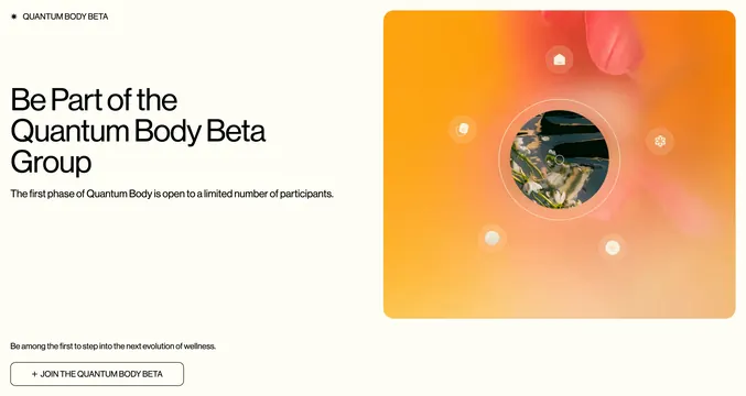 Quantum Body beta signup CTA, minimal, light-mode, light
