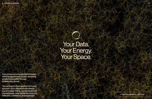 Quantum Body privacy and security CTA, dark-mode, minimal, dark