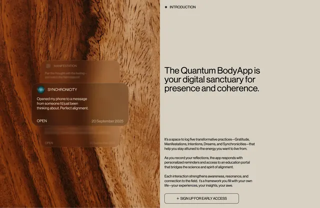 Quantum Body app product feature, minimal, light-mode, light
