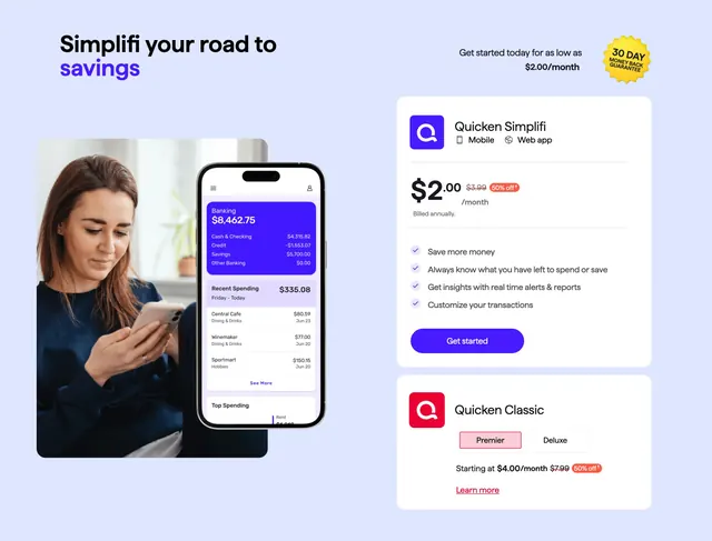 Quicken goals page pricing split, minimal, light-mode, light