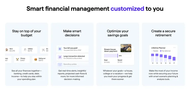 Quicken smart financial management features, minimal, light-mode, light