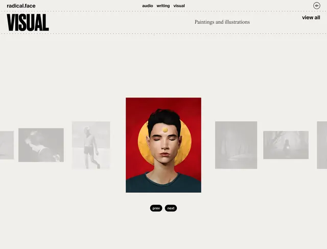 Radical Face visual carousel, minimal, editorial, light