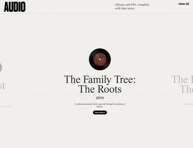 Radical Face audio discography carousel, minimal, editorial, light