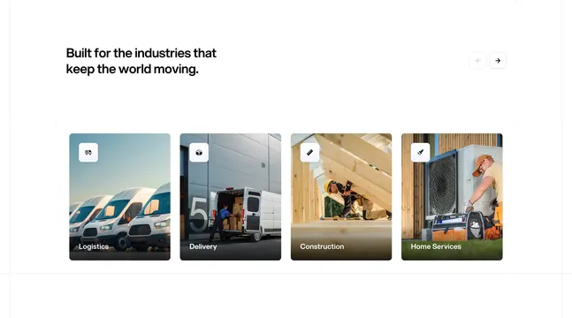 Rally industry vertical carousel cards, minimal, corporate-clean, light