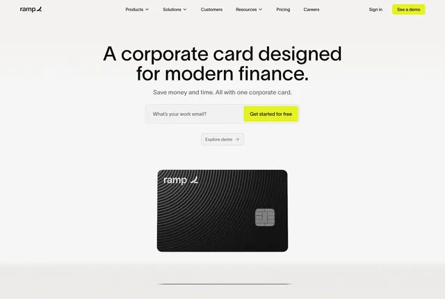 Ramp corporate card product hero, minimal, light-mode, light