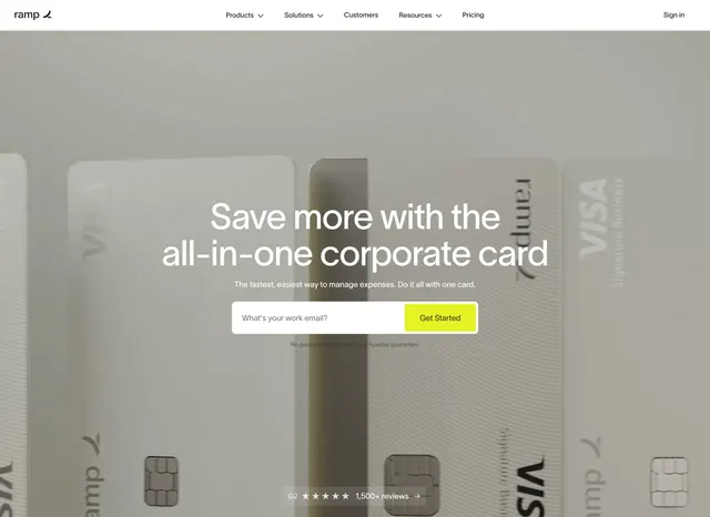Ramp corporate card blurred cards hero, minimal, corporate-clean, light