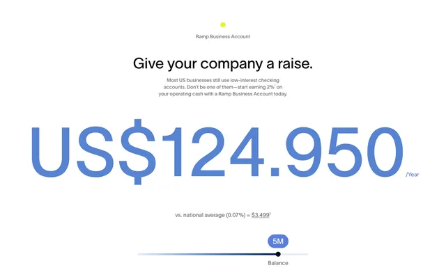 Ramp business account earnings calculator hero, minimal, light-mode, light