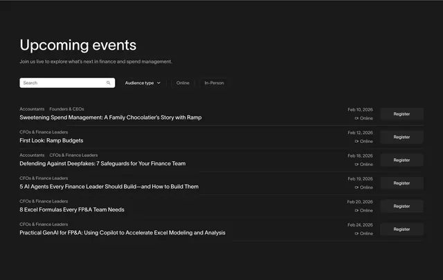 Ramp upcoming events dark list, minimal, dark-mode, dark