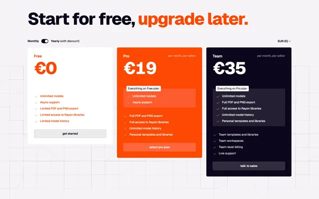Rayon Pricing Section, light-mode, minimal, light