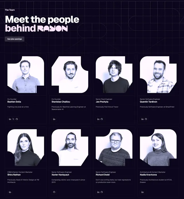 Rayon Team Section, dark-mode, technical, dark