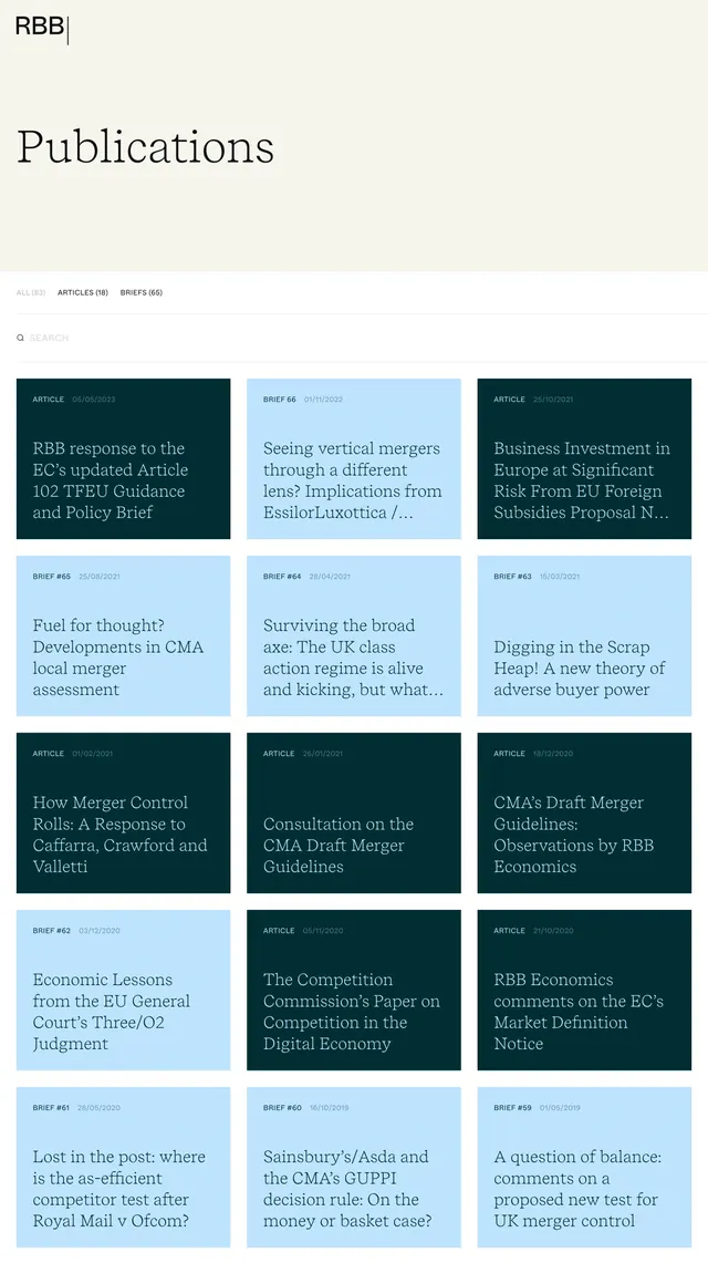 RBB publications filterable grid, minimal, light-mode, light