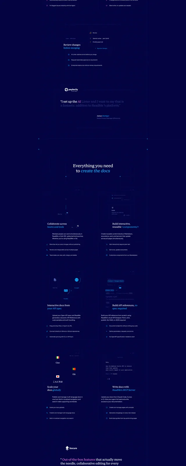 Readme AI Documentation Landing Page, dark-mode, corporate-clean, dark
