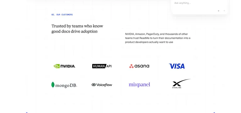 ReadMe customer logo grid, minimal, light-mode, light