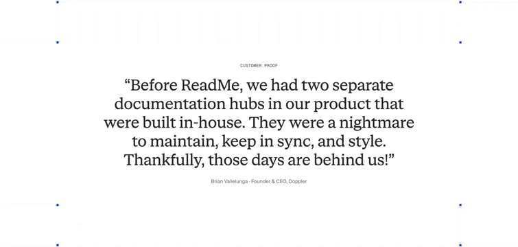 ReadMe Doppler founder testimonial, minimal, light-mode, light