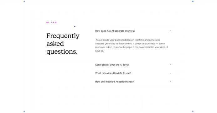 ReadMe Ask AI FAQ accordion, minimal, light-mode, light
