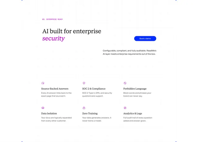 ReadMe enterprise AI security grid, minimal, light-mode, light