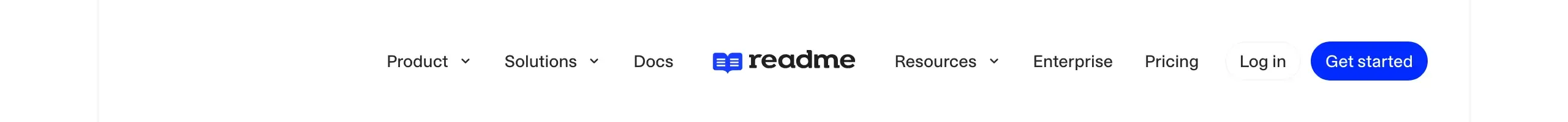 ReadMe centered logo navbar, minimal, light-mode, light