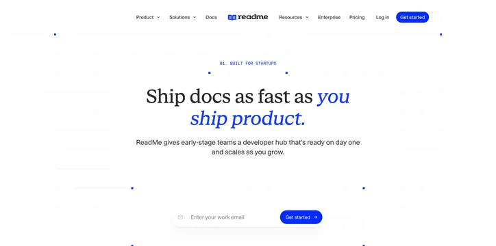 ReadMe startup ship docs hero, minimal, light-mode, light