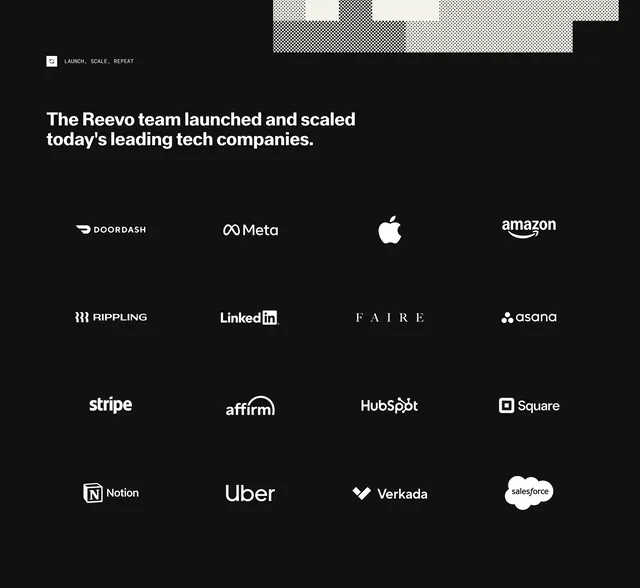 Reevo launch scale logo grid, minimal, dark-mode, dark