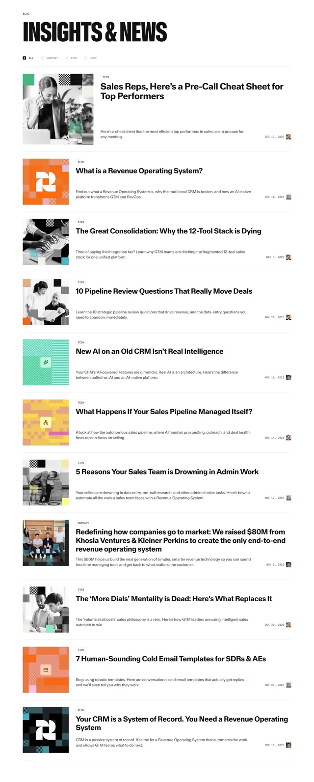 Reevo insights and news blog index, minimal, light-mode, light