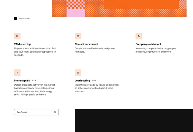 Reevo Find capability grid, minimal, light-mode, light