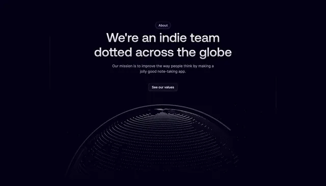 Reflect about indie global team, dark-mode, minimal, dark