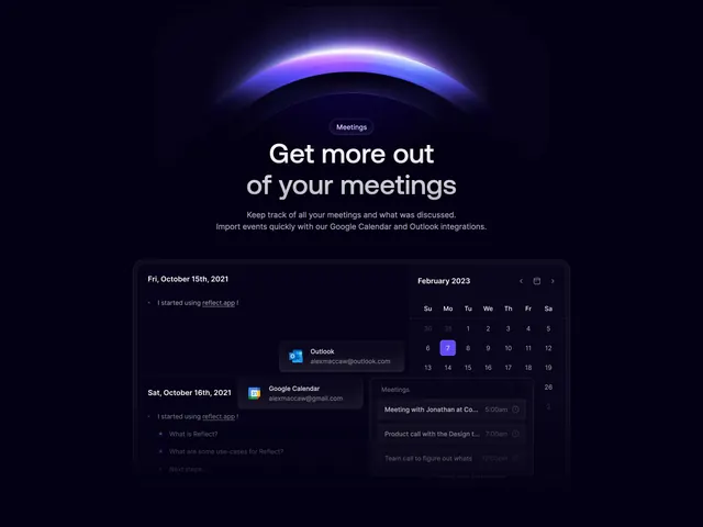 Reflect meetings calendar feature, dark-mode, minimal, dark