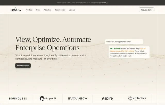 Reflow enterprise operations hero, minimal, light-mode, light
