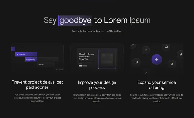 Relume Ipsum dark benefits grid, dark-mode, minimal, dark